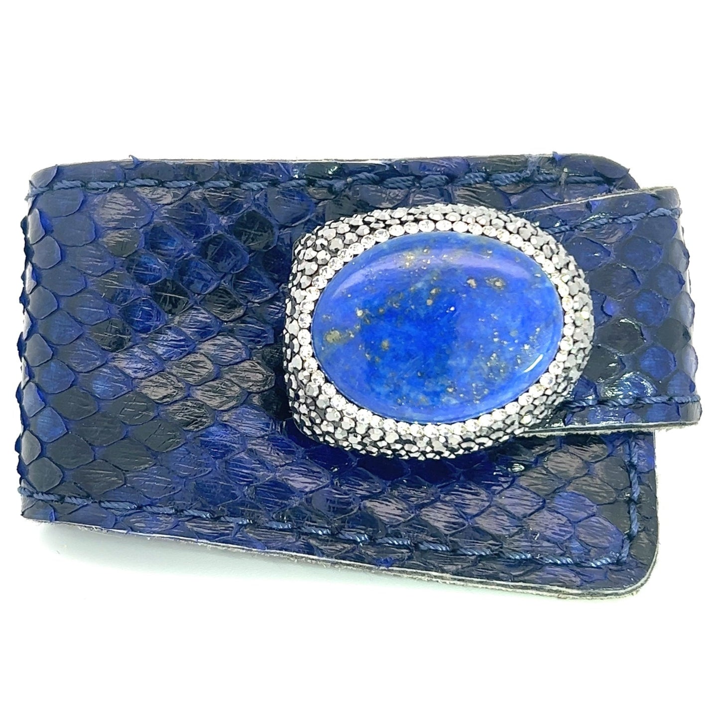 Royal Blue Snakeskin Print Leather Wraparound Gemstone Bracelet - Born To Glam Born To Glam