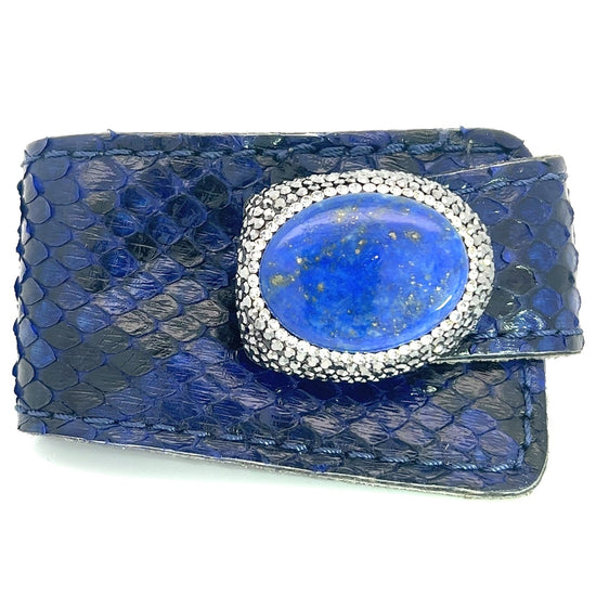 Royal Blue Snakeskin Print Leather Wraparound Gemstone Bracelet - Born To Glam Born To Glam
