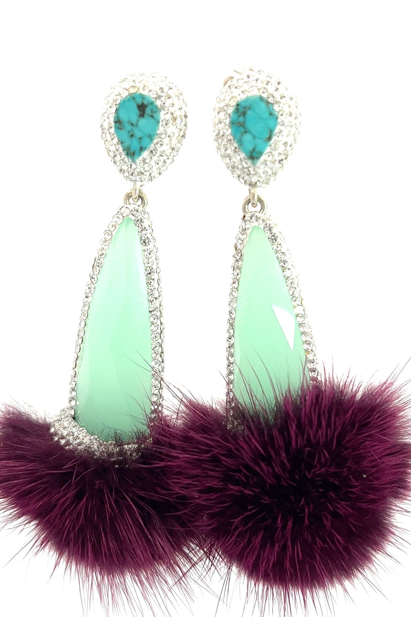 Mint Winterland Fur Multicolor Earrings - Born To Glam Born To Glam