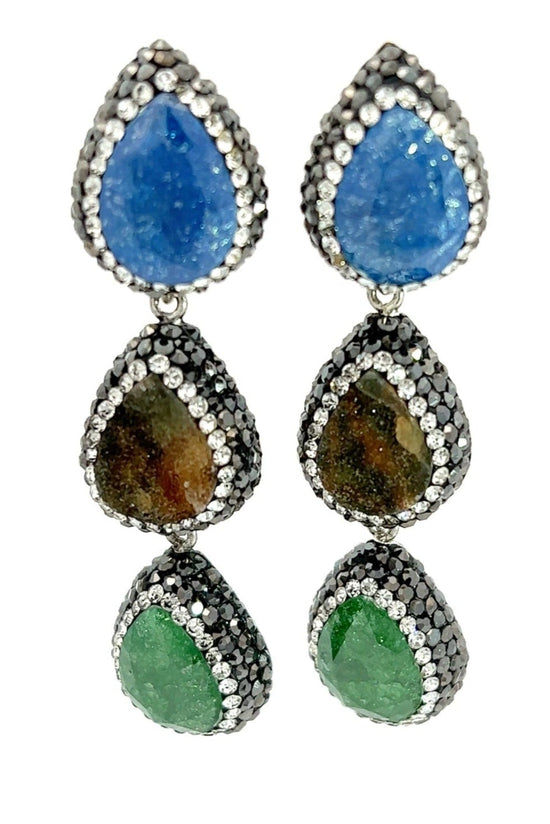 Blue Green Gemstone Sterling Silver Earring - Born To Glam Born To Glam