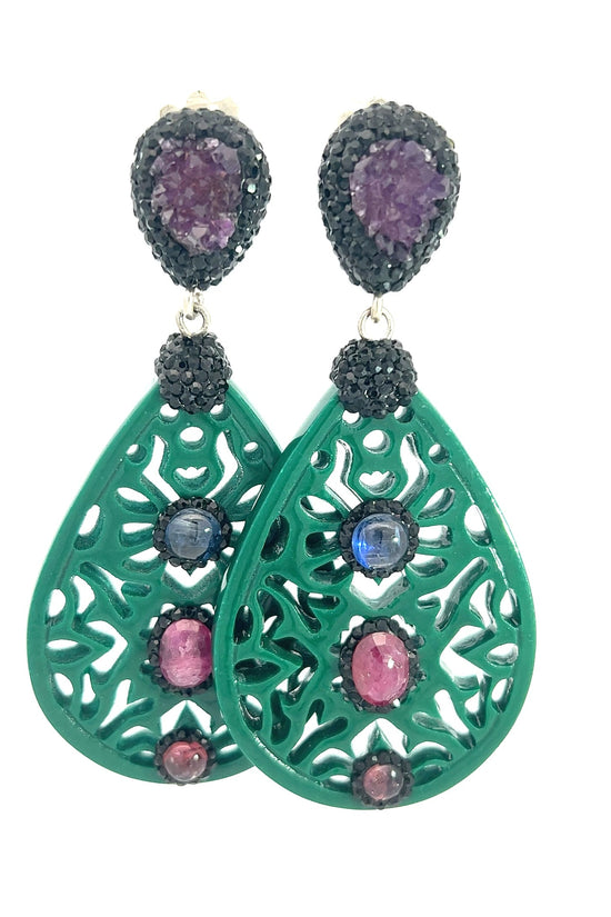 Green Teardrop Gemstone Earring - Born To Glam Born To Glam