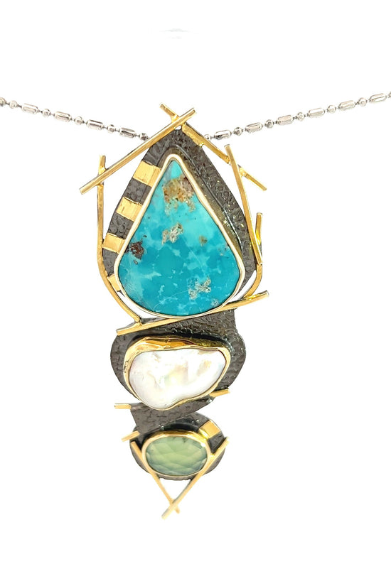 Large Turquoise Pearl Sterling Silver Pendant Necklace - Born To Glam Born To Glam