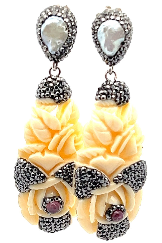 Floral Shell Gemstone Sterling Silver Earring - Born To Glam Born To Glam