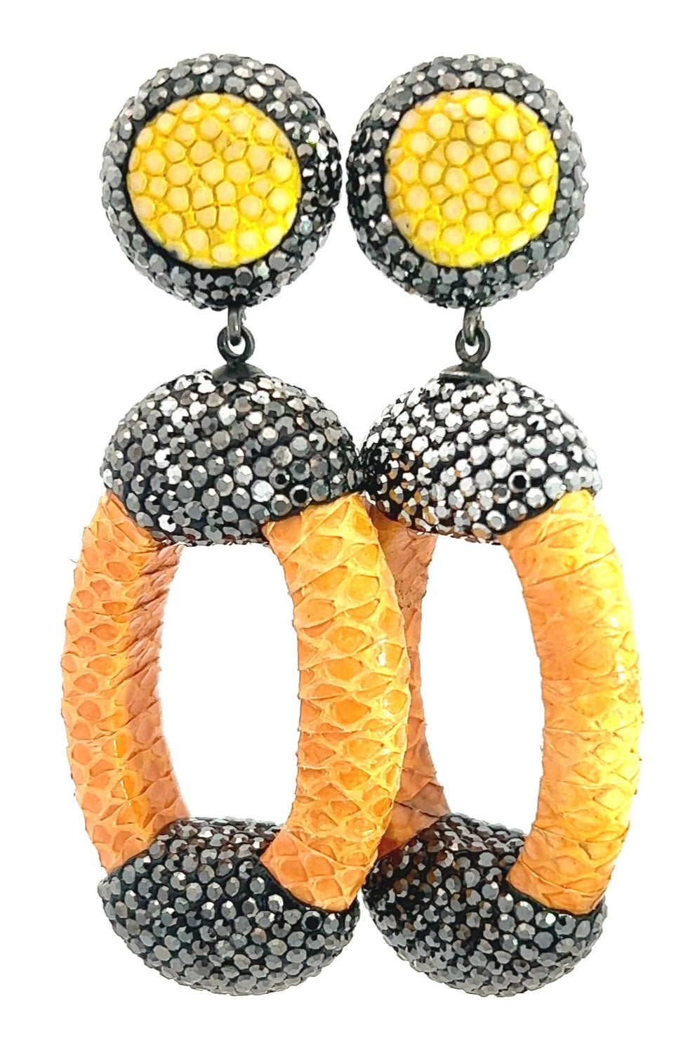 Yellow Shagreen Crystal Oval Earring - Born To Glam Born To Glam