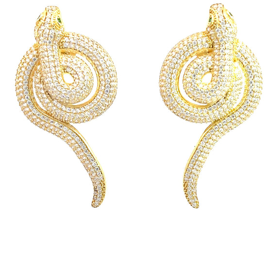 Gold CZ Crystal Serpent Drop Earring - Born To Glam Born To Glam
