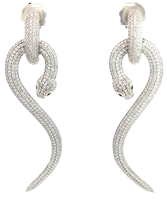 CZ Serpent Sterling Silver Drop Earring - Born To Glam Born To Glam