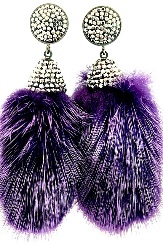 Purple Fur Drop Crystal Earring - Born To Glam Born To Glam