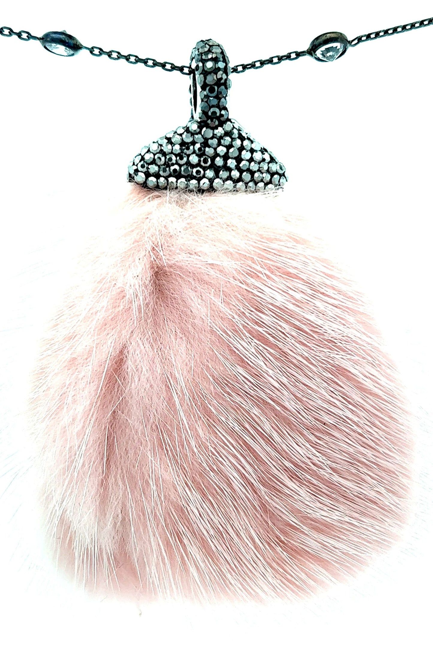 Light Pink Luxe Fur Crystal Pendant Sterling Silver CZ Necklace - Born To Glam Born To Glam