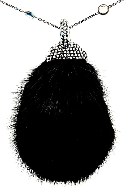 Black Luxe Fur Crystal Pendant Sterling Silver CZ Necklace - Born To Glam Born To Glam
