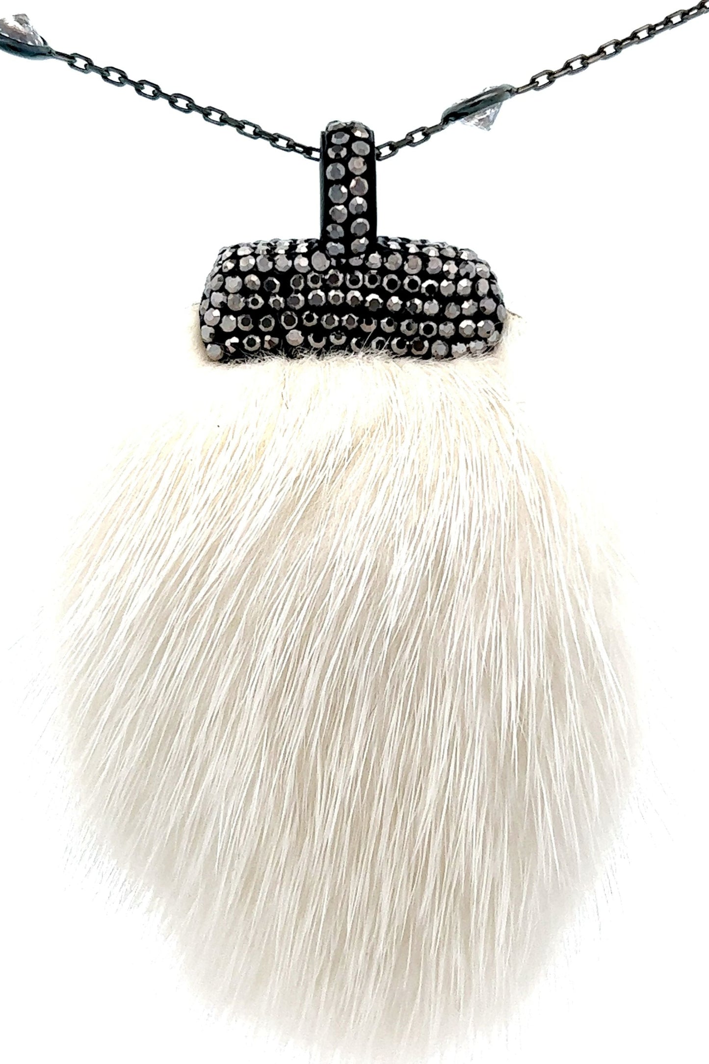 White Luxe Fur Crystal Pendant Sterling Silver CZ Necklace - Born To Glam Born To Glam