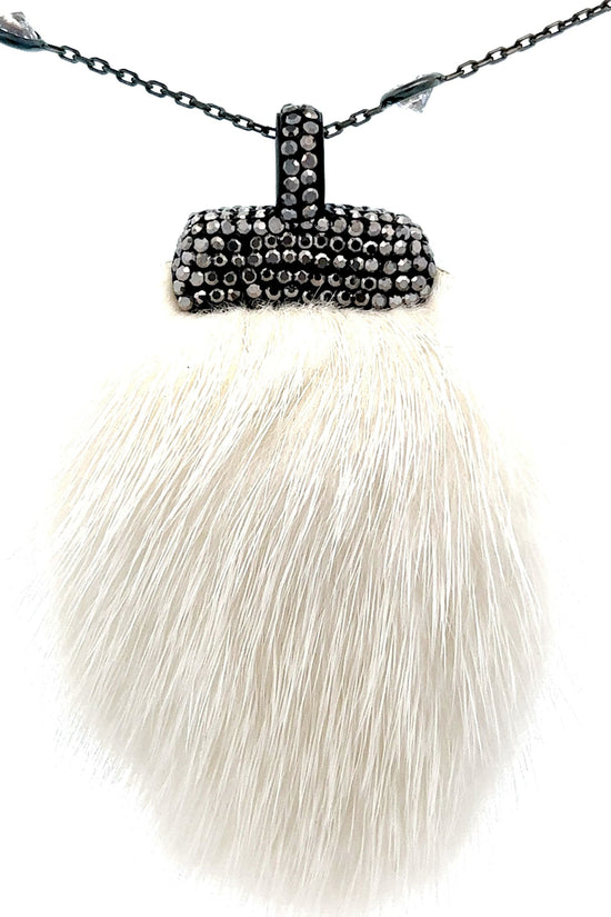 White Luxe Fur Crystal Pendant Sterling Silver CZ Necklace - Born To Glam Born To Glam