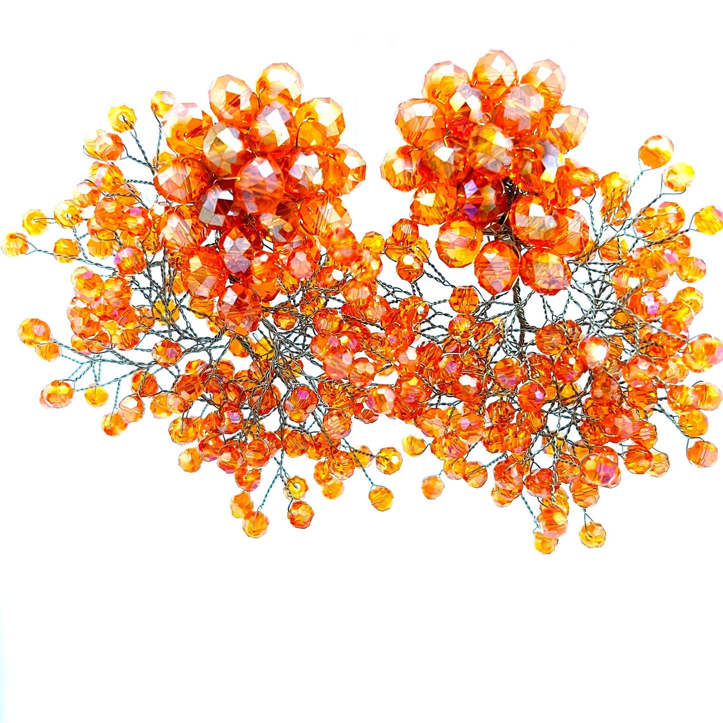 Orange Crystal Sculpture Statement Clip On Earring - Born To Glam Born To Glam