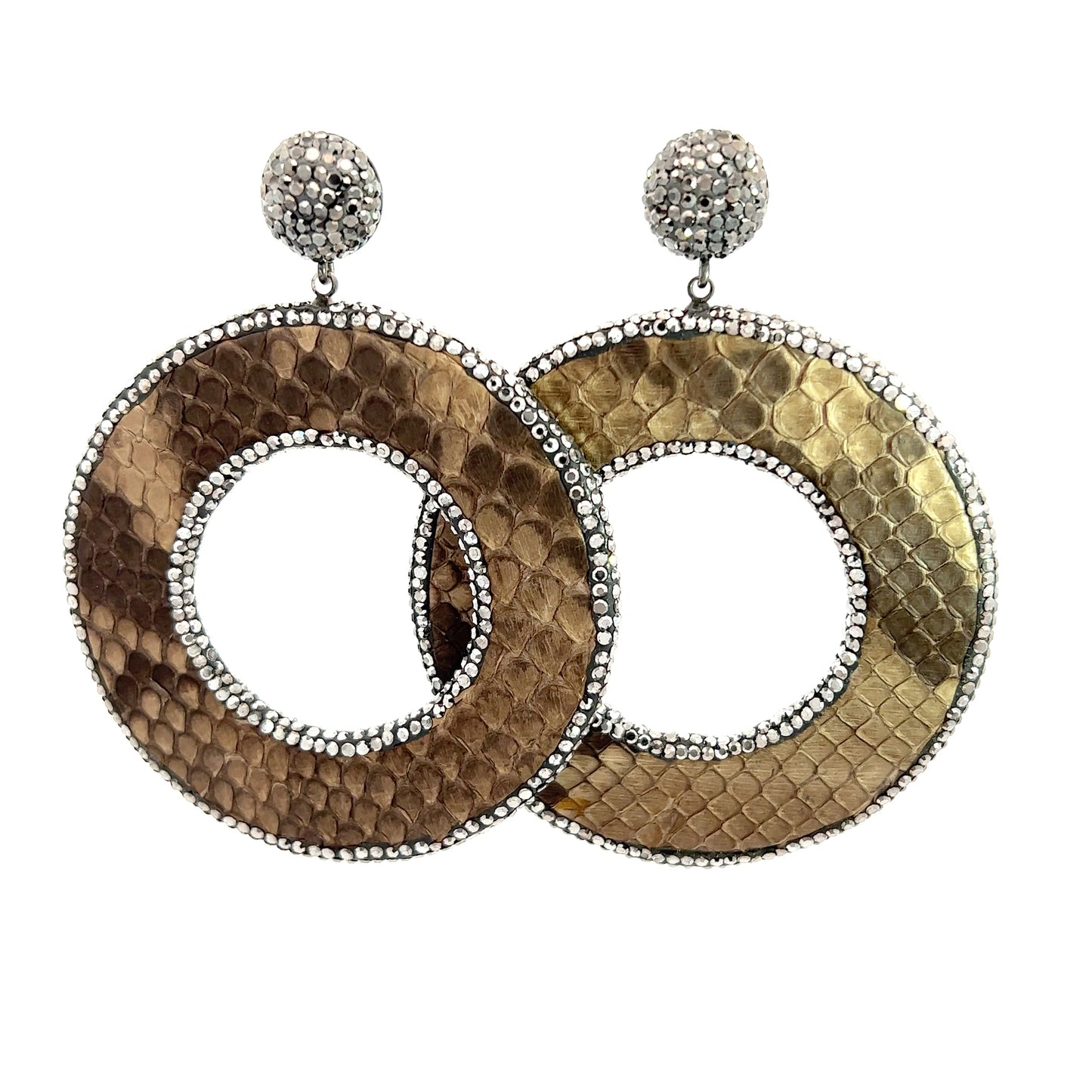 Tan Python Print Exotic Crystal Sterling Silver Earrings - Born To Glam Born To Glam