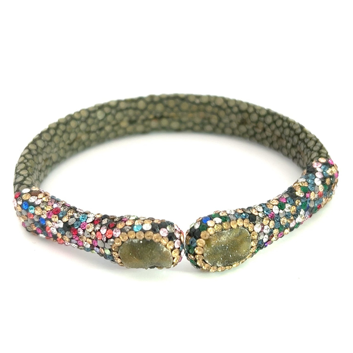 Green Shagreen Gemstone Simple Cuff Bracelet - Born To Glam Born To Glam