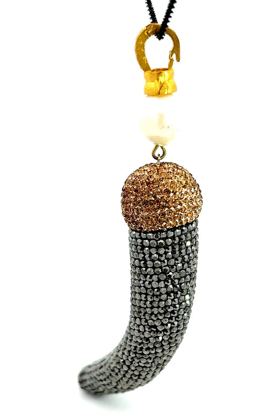 Load image into Gallery viewer, Dual Tone Crystal Horn Pendant Long Necklace - Born To Glam
 Born To Glam