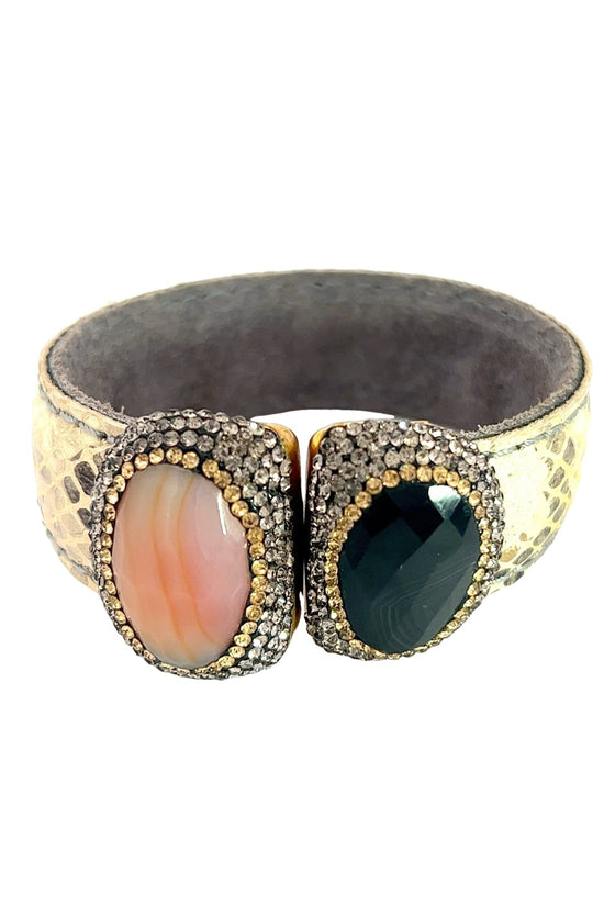 Medium Splendor Gemstone Leather Cuff Bracelet - Born To Glam Born To Glam