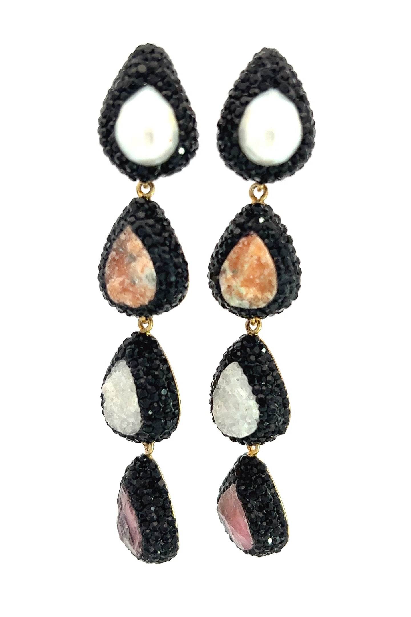 Pearl & Pink Long Gemstone Earring - Born To Glam Born To Glam
