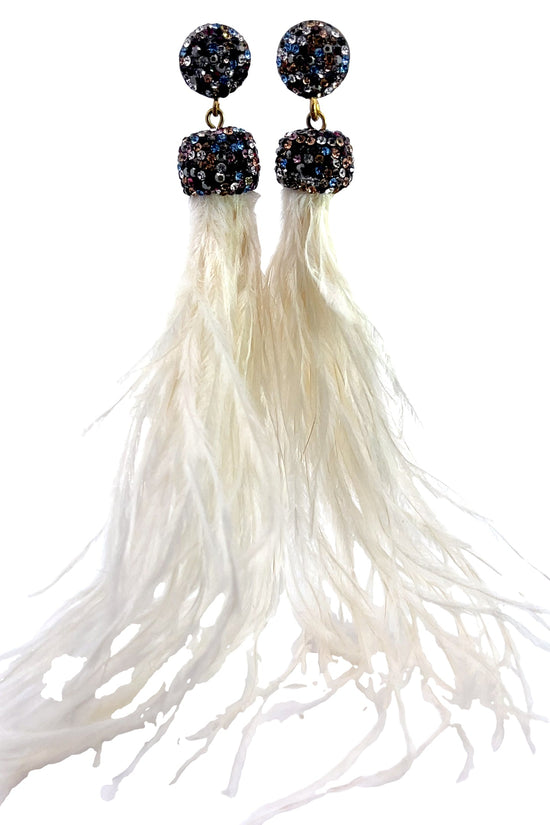 White Feather & Crystal Sterling Silver Earring - Born To Glam Born To Glam