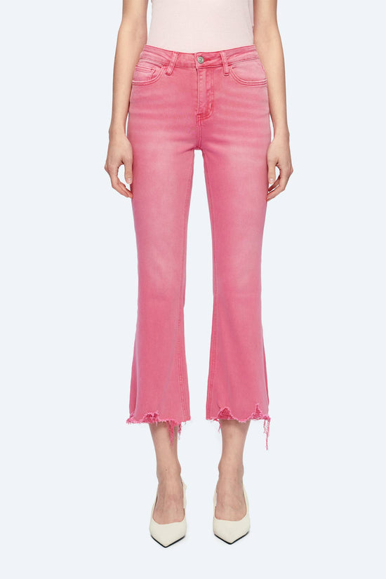Load image into Gallery viewer, Razberry Pink Mid Rise Crop Flare With Frayed Hem - Born To Glam
 Born To Glam