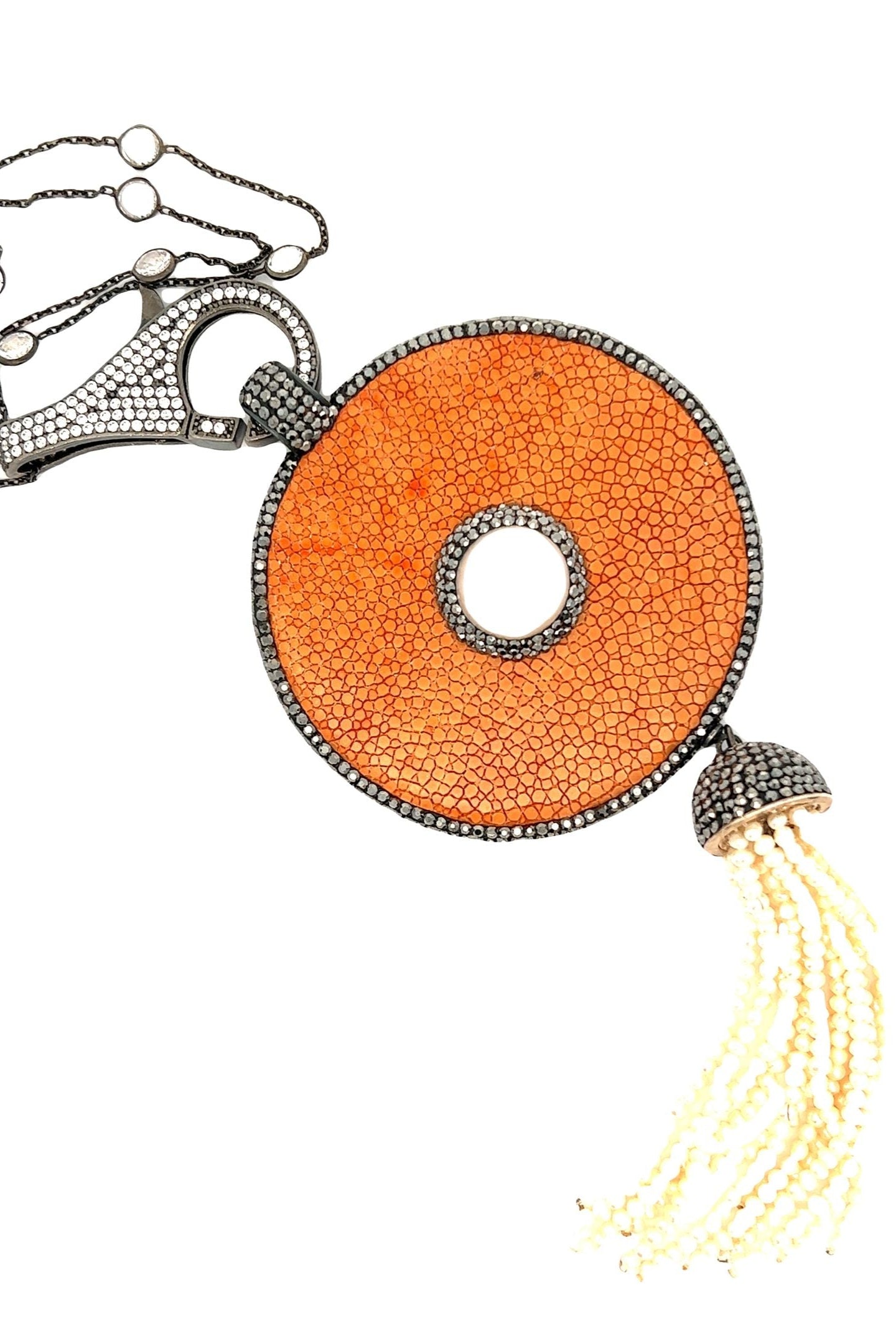 Camel Leather Pearl Pendant - Born To Glam Born To Glam