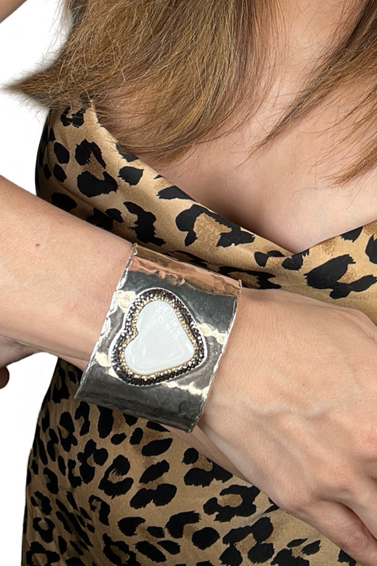 Gemstone Silver Adjustable Cuff Bracelet - Born To Glam Born To Glam