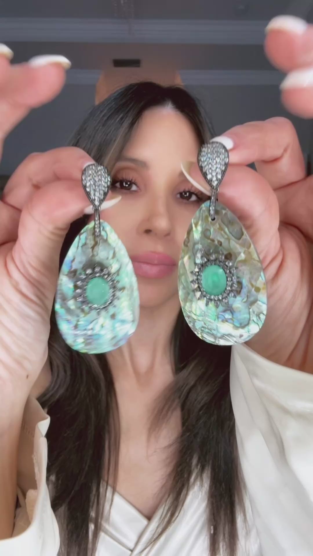 Abalone Turquoise Cubic Statement Earring Born To Glam