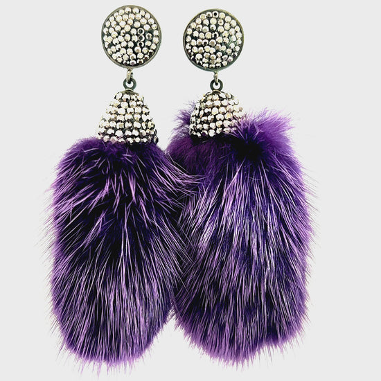 Load and play video in Gallery viewer, Purple Fur Drop Crystal Earring
 Born To Glam