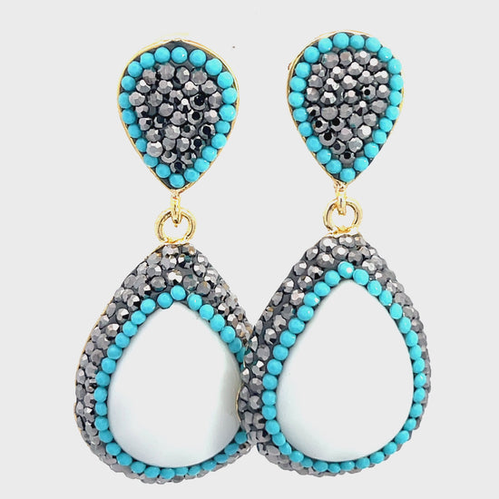 Load and play video in Gallery viewer, White Agate Turquoise Teardrop Gemstone Crystal Drop Earrings
 Born To Glam