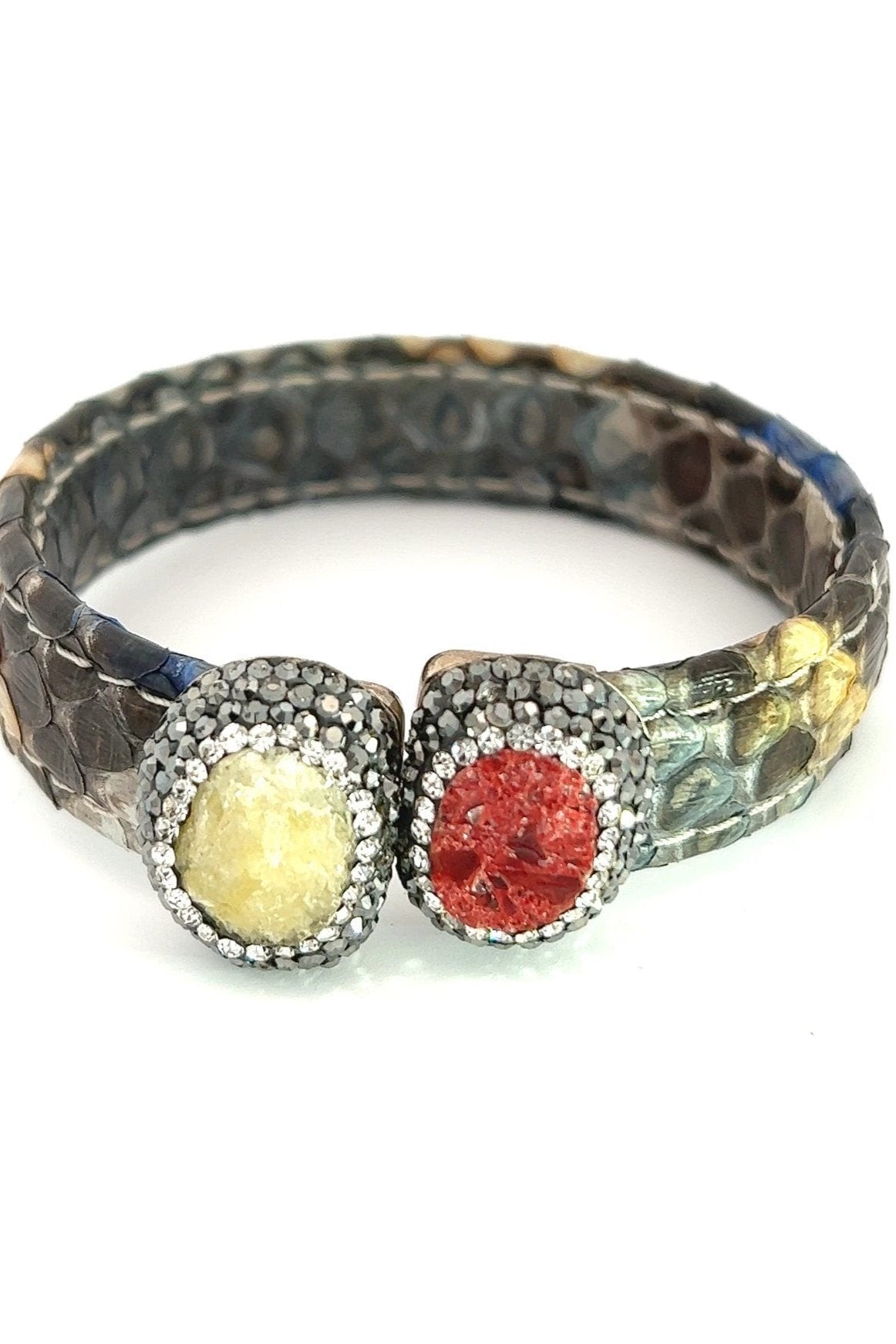 Small Splendor Gemstone Leather Cuff Bracelet - Born To Glam Born To Glam