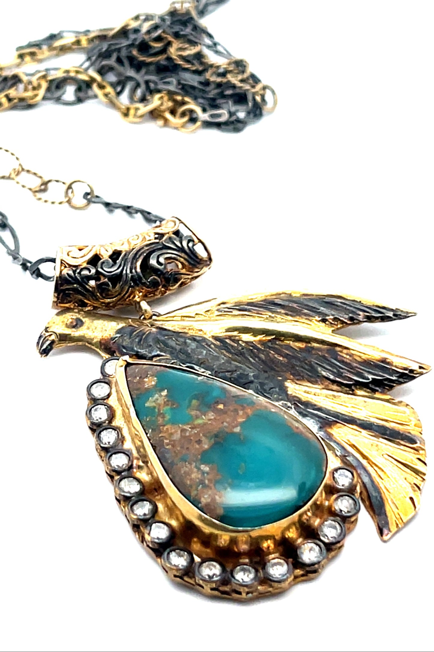 Turquoise & Crystal Eagle Pendant Necklace - Born To Glam Born To Glam