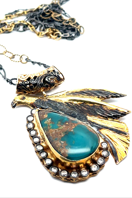 Load image into Gallery viewer, Turquoise &amp;amp; Crystal Eagle Pendant Necklace - Born To Glam
 Born To Glam