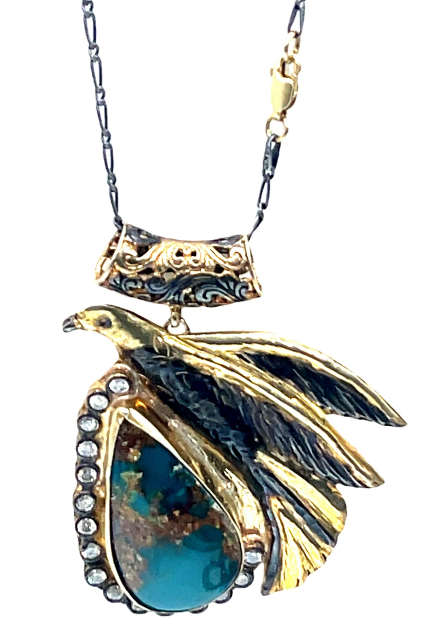 Turquoise & Crystal Eagle Pendant Necklace - Born To Glam Born To Glam