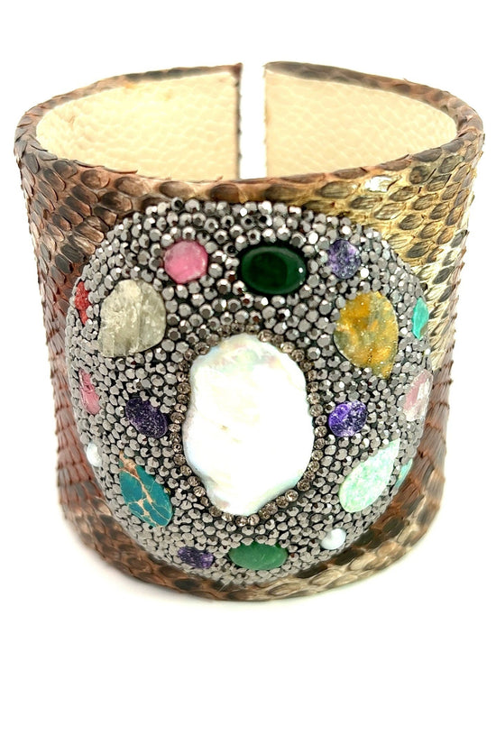 Leather and Gemstone Cuff Bracelet - Born To Glam Born To Glam